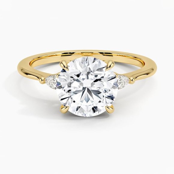 3.10 CTW Round With Pear Lab Created Diamond Four Claw Prong Engagement Ring - Picture 4 of 8
